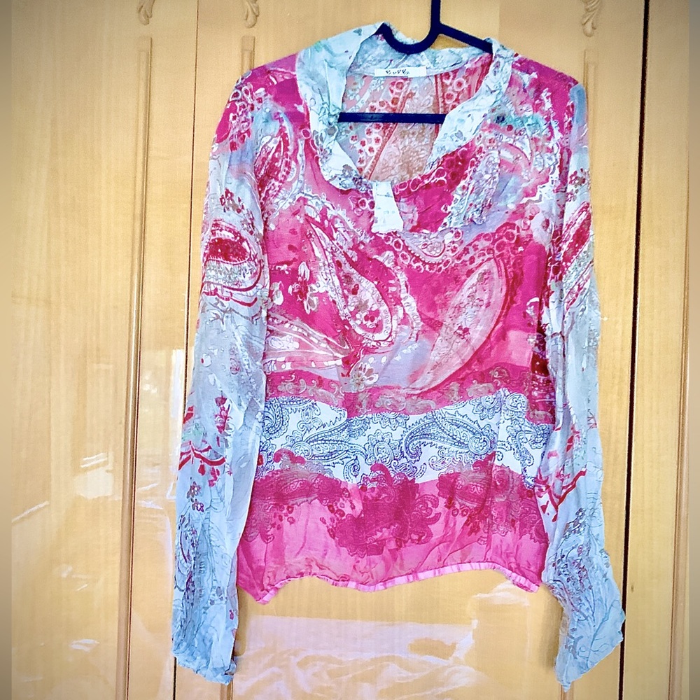 Bella Soft Floral Silk Blouse L